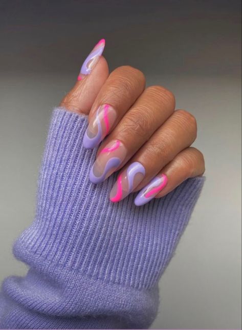 Sassy Nails, Hot Pink Nails, Lavender Nails, Fancy Nails Designs, Cute Gel Nails, Pink Acrylic Nails, Funky Nails, Fancy Nails, Valentine's Day Nails