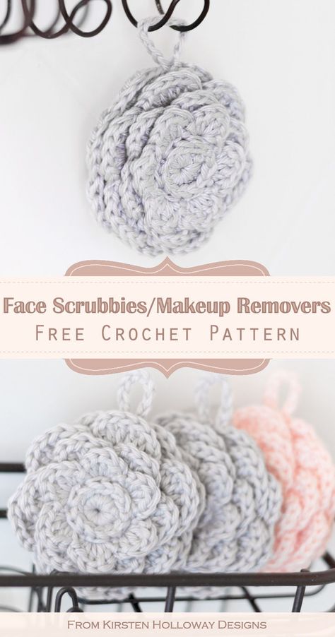 Crochet cute blossom-shaped face scrubbies to wash your face and remove makeup with this free pattern. These reusable cotton crochet flower face scrubbies are quick and easy to make, and a great DIY gift project idea to crochet for mom Mother's Day. #kirstenhollowaydesigns #crochetpatterns #freecrochetpatterns #crochet #crochetfacescrubbiespatternfree #MothersDayGiftIdeas #diycrochetgiftideas Crochet Flower Washcloth, Diy Face Wash Cloths, Flower Scrubby Crochet Pattern, Reusable Crochet Face Scrubbies, Flower Scrubbies Crochet, Bath Scrubbies Crochet, Crochet Face Cloth Pattern, Crochet Body Scrubbies Free Pattern, Spa Crochet Patterns Free