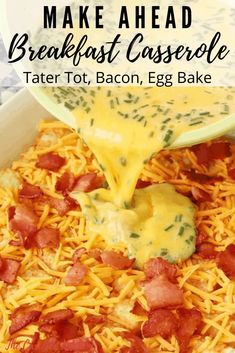 One bite and you’ll be asking where this comfy, cozy, super satisfying Tater Tot Breakfast Casserole has been all of your life.  It's quick, easy and filled to the brim with crowd-friendly favorites like bacon, cheese and tater tots. #thecarefreekitchen #breakfastcasserole #tatertots #breakfastrecipes #overnightbreakfastcasserole Bacon Egg Tater Tot Casserole, Tator Tot Breakfast Casserole Overnight, Overnight Tater Tot Casserole, Breakfast Casserole Tater Tots Bacon, Breakfast Casserole With Tater Tots And Bacon, Bacon Tator Tot Breakfast Casserole, Make Ahead Tater Tot Breakfast Casserole, Tater Tot Bacon Breakfast Casserole, Easy Breakfast Casserole With Tater Tots