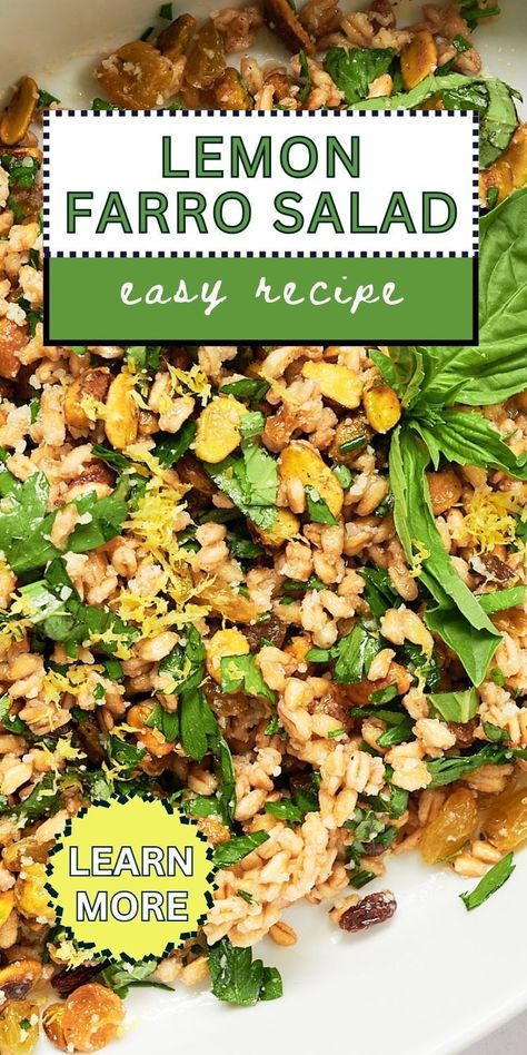 The summer side dish that gets better with every bite! And, it’s a zesty 15 minute recipe thanks to some quick cooking farro. Drizzled with a tangy lemon vinaigrette, this farro pilaf doubles as a room temperature salad that’s perfect for a party or summer barbecue! Healthy Farro Salad, Farro Salad Recipes Summer, Summer Farro Recipes, Farro Chickpea Salad, Leftover Farro Recipes, Farrow Salad Recipes, Farro Bean Salad, Grains Salad Recipes, Farro Arugula Salad