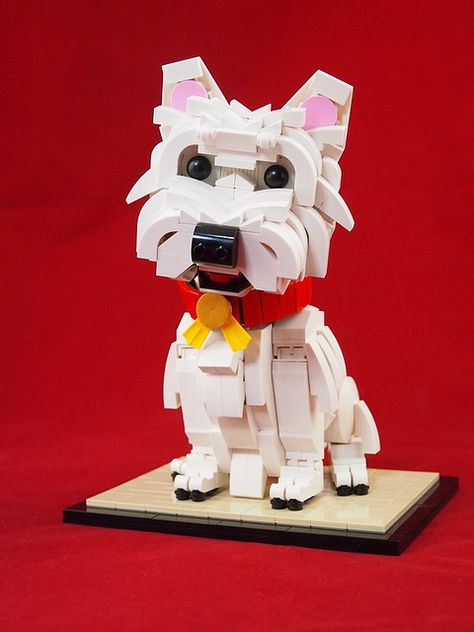 LEGO westie...♥♥♥ Lego Dog, Lego Film, Lego Sculptures, Lego Boards, Lego Animals, Westie Dogs, Lego Toys, West Highland White, Be Right Back