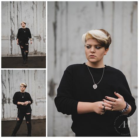 Grunge and Edgy Senior Portraits | Amanda Howse Photography  - Nonbinary Senior Pictures, Edgy Senior Picture Ideas, Grunge Portrait Photography, Grunge Portrait, Senior Portraits Girl, Senior Portrait Poses, Black Umbrella, Checkered Skirt, Senior Picture Outfits