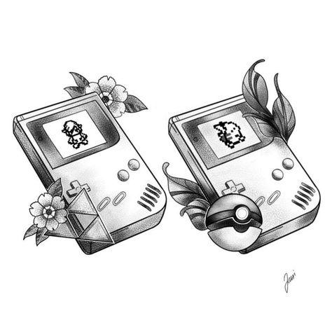 Gameboy Pokemon, Stick Poke, Anniversary Tattoo, Pokemon Tattoos, Pokemon World, Stick Poke Tattoo, Nerdy Tattoos, Gamer Tattoos, American Traditional Tattoo Ideas