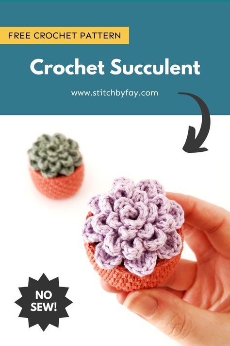 Add a touch of nature to your home with this no-sew crochet succulent pattern. These little succulents look darling sitting on a desk or shelf - add a hanging loop and it would make a cute car plant hanger too. This is a quick and easy pattern making it perfect for markets and gifts. Crochet Car Succulent Pattern, Crochet Succulent Car Hanger, Crochet Desk Plant, Crochet Car Hanging Pattern Free, Crochet Plant Hanger For Car, Crochet Car Plant Hanger Pattern Free, Crochet Car Hanger Free Pattern, Crochet Desk Decor, Crochet Hanging Plant Pattern