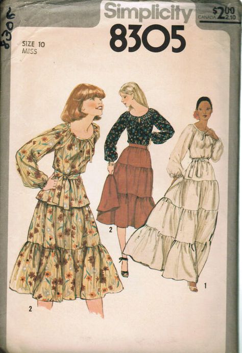 Broomstick Skirt, Boho Pullover, Peasant Skirt, Festival Skirts, Blouse Skirt, Vintage Dress Patterns, Side Snap, Bohemian Blouses, Butterick Sewing Pattern