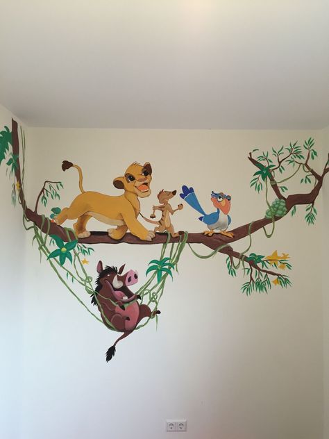 Lion King Mural, Lion King Room, Disney Playroom, Disney Wall Murals, Disney Baby Rooms, Disney Mural, Lion King Nursery, Baby Room Paintings, Lion King Baby