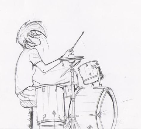 Playing Drums Drawing, Band Drawing Reference, Drummer Drawing, Drum Drawing, Drummer Art, Guitar Drawing, Drawing Examples, Body Base Drawing, Drum Lessons