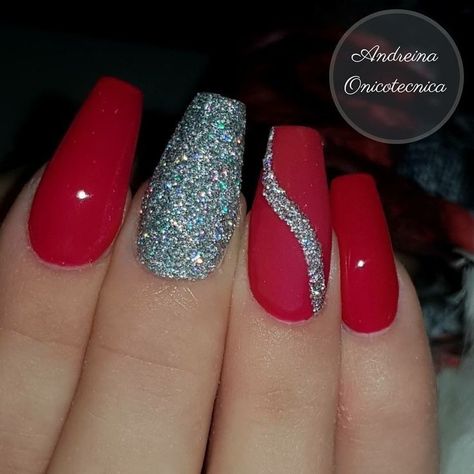 nail designs short red and black nail designs short trendy acrylic Red And Silver Nail Designs, Red And Black Nail Designs, Red And Silver Nails, Silver Nail Designs, Nails With Glitter, Nagellack Trends, Manicure Nail Designs, Red Acrylic Nails, Long Acrylic Nail Designs