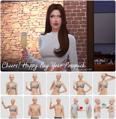 Sims 4 Cheers! Happy New Year Posepack Cheers New Year, Sims 4 Poses, Sims 4 Couple Poses, Sims 4 Black Hair, Instagram Plan, Cheer Poses, Sims 4 Dresses, Sims 4 Cc Packs, Sims 4 Mods Clothes