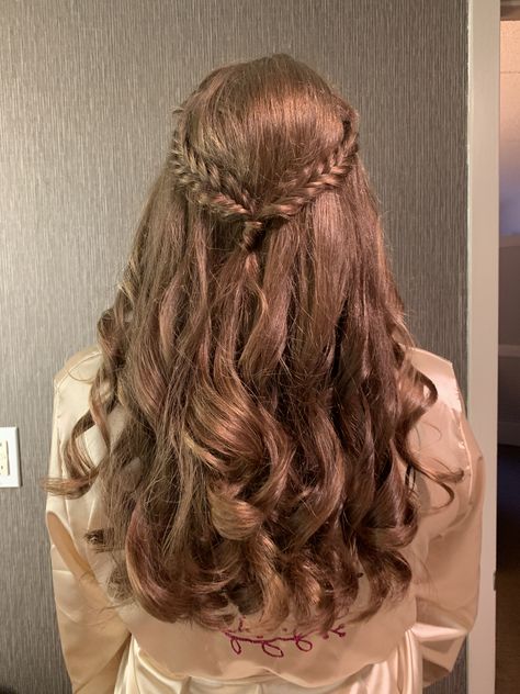 Braid Crown With Curls, Fishtail Braid Crown, Braid Crown Wedding, Bridgerton Prom, Curled Hair With Braid, Princess Braid, Braid Crown, Fishtail Hairstyles, Braided Crown Hairstyles