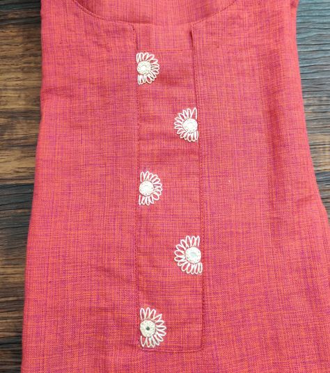 Hand Embroidery Kurta Designs Women, Button Work On Kurti, Embroidery On Plain Kurti, Simple Handwork On Kurti, Simple Hand Work On Kurti, Kurti Embroidery, Churidar Designs, Cutwork Blouse Designs, Simple Kurta Designs