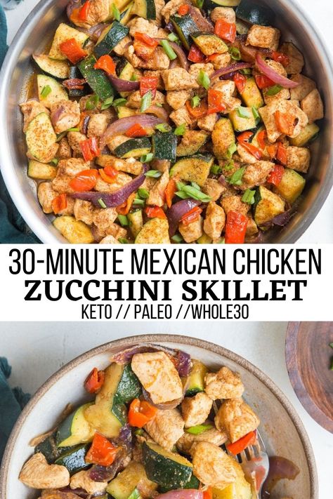 30-Minute Mexican Chicken and Zucchini Skillet - The Roasted Root Chicken Zucchini Peppers Recipes, Chicken Zucchini Pasta Skillet, Tex Mex Chicken And Zucchini, Chicken Veggie Skillet, Calabacitas Recipe Chicken, Zucchini And Chicken Recipes, Chicken Vegetable Skillet, Chicken Zucchini Skillet, Chicken And Zucchini Recipes