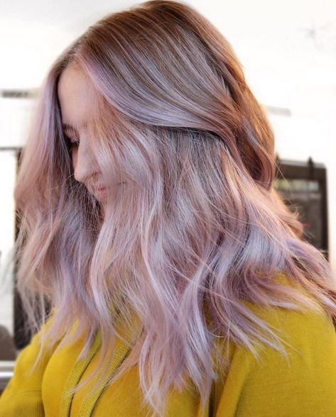 Honey & Chrome on Instagram: “Absolutely love this subtle lavender by @thehairfaerie! So soft and pretty! 💜  #lavenderhair #purplehair #lightpurplehair #colorfulhair…” Light Brown And Lavender Hair, Purple Hair Inspo Aesthetic, Blond And Lavender Hair, Subtle Lavender Hair, Subtle Vivid Hair Color, Lavender Highlights Blonde Hair, Lavender Beige Hair, Blonde And Lavender Hair, Light Lavender Hair