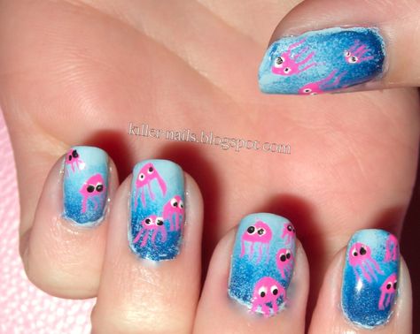 Jellyfish Nails Jellyfish Nails, Cartoon Jellyfish, Fish Nails, Camp Decor, Sea Nails, Ten Nails, Eyeshadow For Blue Eyes, Inspo Hair, Art Pinterest