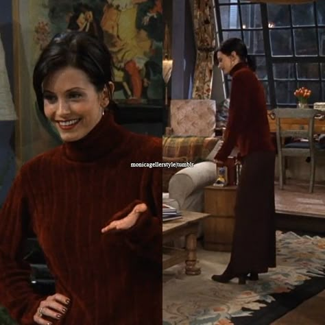 Monica Geller Style, Hair Goals Curly, Curly Hair Vacation, Monica Geller Outfits, Dark Academia Outfit Aesthetic, Hair Ideas Curly, Curly Hair Goals, Movie Fits, Hair Vacation