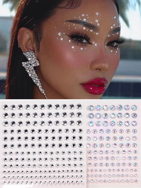 Multicolor  Collar  ABS  Sticker Embellished   Beauty Tools Diy Music Festival, Facial Gems, Makeup Party Decorations, Fear Fest, Diy Y2k, Music Festival Makeup, Gem Makeup, 3d Simulation, Y2k Makeup