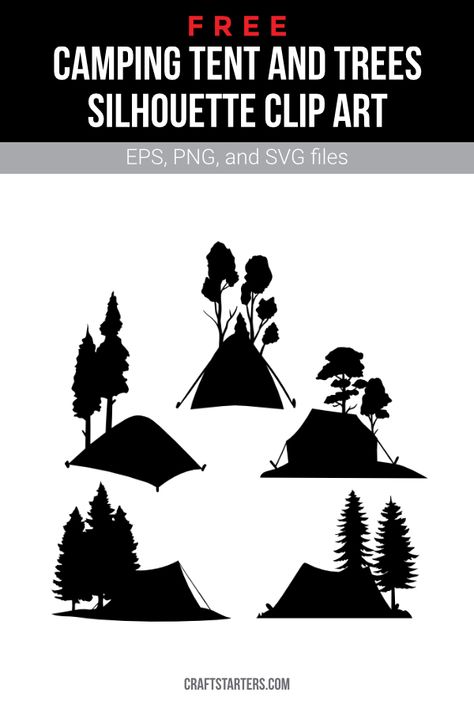 Camping Silhouette, Tent Silhouette, Trees Silhouette, Camping Cards, Camping Clipart, Camp Blanket, Blanket Ideas, Silhouette Clip Art, Free Camping