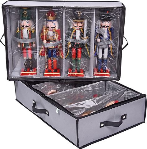 Christmas Decor Storage Ideas Christmas Decoration Storage, Christmas Ornament Storage, Ornament Storage Box, Decoration Storage, Christmas Figures, Nutcracker Decor, Nutcracker Christmas Decorations, Ornament Storage, Large Decor