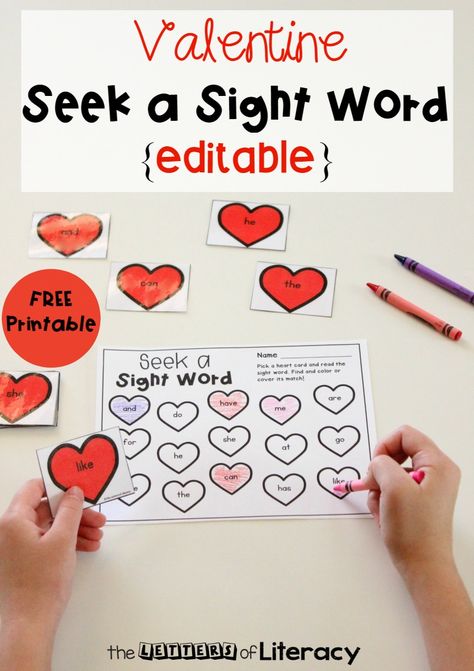 Grab this Editable Valentine's Day sight word game and use it in your classroom for added fun this month! You can choose up to 15 sight words and play 3 different ways! Your students will have a blast reading sight words with this Valentine literacy activity! Get it for FREE! Kindergarten Valentine Activities, Valentines Day Kindergarten, Valentines Kindergarten, Valentine Literacy Activities, Sightwords Kindergarten, Valentine Sight Words, Reading Sight Words, Kindergarten February, Preschool Sight Words