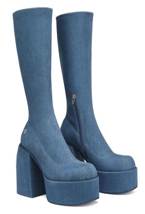 Denim Platform Boots, Blue Platform Boots, Popular Shoe, Most Popular Shoes, Boots Outfit Ankle, Fashion Gal, Fancy Tops, Shoe Trends, Blue Boots