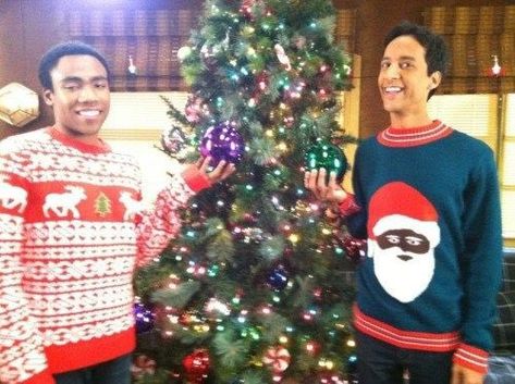 Community Tv Show Cast, Troy And Abed, Community Tv Show, Danny Pudi, Community Tv, Santa Sweater, Internet Culture, Donald Glover, Childish Gambino