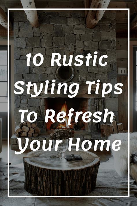 10 rustic styling tips to refresh your home overlaying a cozy stone fireplace setting. Vintage Room Decor Ideas, Glamorous Home, Stone Fireplace Surround, Cabin Living Room, Vintage Room Decor, Wallpaper Walls Decor, Front Rooms, Vintage Elements, Inspire Me Home Decor