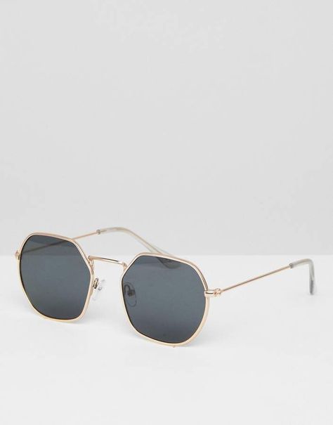 Asos Design ASOS hexagon sunglasses in gold metal frame with smoke lens detail Silk Wedding Dress Simple, Hexagon Sunglasses, Jewelry Wishlist, Mens Fashion Work, Mens Fashion Watches, Dress Simple, Silk Wedding, Sunglasses Men, Eye Wear Glasses