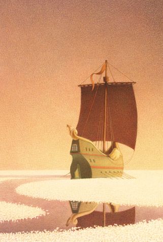 Chris Van Allsburg's cover illustration of 'The Voyage of the Dawn Treader' Voyage Of The Dawn Treader Art, The Voyage Of The Dawn Treader, Narnia Room, Chris Van Allsburg, Voyage Of The Dawn Treader, The Dawn Treader, Narnia Quotes, Dawn Treader, Star Rain