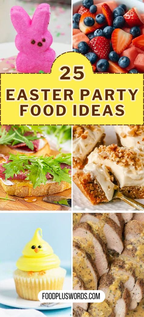 Get ready for Easter with our easy party food ideas. From snacks for kids to dinner options for everyone, we've got you covered. Whether you're planning for a small group or a big crowd, these recipes are simple and tasty. Make your Easter gathering fun and delicious with these homemade dishes that everyone will love. Easter Party Food Ideas, Easter Egg Fruit Pizza, Easy Party Food Ideas, Deviled Eggs With Relish, Watermelon Fruit Salad, Easter Rice Krispie Treats, Chocolate Easter Cake, Easter Cake Pops, Gluten Free Lemon Bars