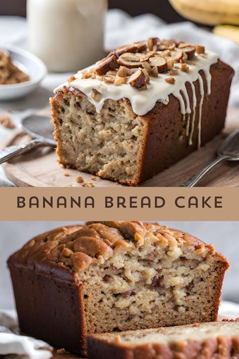 Embrace the comforting aroma of freshly baked goodness with our Banana Bread Cake! Experience the rich, moist texture of banana-infused layers, topped with a hint of sweetness. A delightful twist on the classic banana bread, perfect for any occasion. 🍌🍰 #BananaBreadCake #HomemadeTreats #myskinnyrecipes Banana Bread Frosting, Banana Bread Cake, Classic Banana Bread, Banana Butter, Desert Ideas, Bread Cake, Banana Cake, Homemade Treats, Yummy Desserts