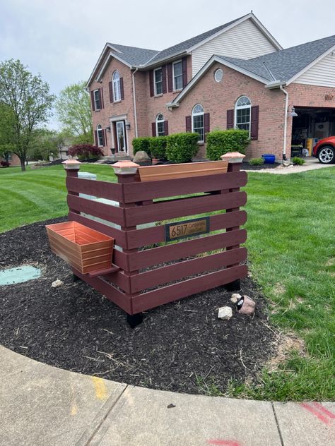 Finally came up with a unique idea to hide the utility boxes on our corner lot. What do you think about it? How To Hide Utility Box On House, Outdoor Utility Box Cover Ideas, How To Hide Utility Boxes In Front Yard, Hide Electrical Box In Yard, Covering Utility Boxes In Yard, Hide Utility Box In Yard, Electrical Box Cover Ideas Outdoor, Landscaping Around Utility Boxes, Landscaping Around Electrical Boxes