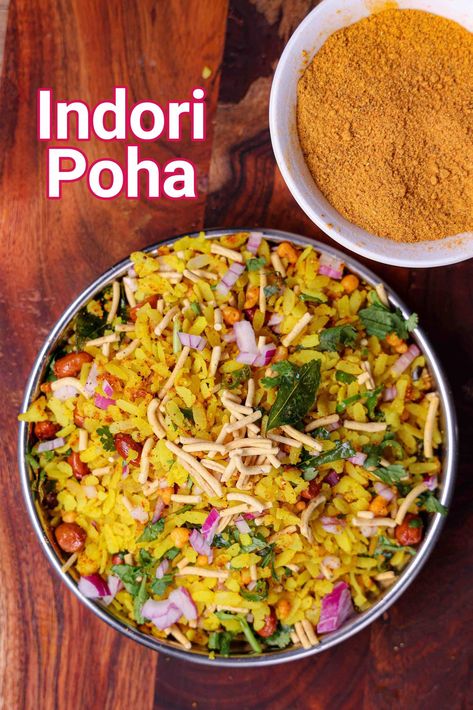 Indori Poha Recipe | Street Style Steamed Poha From Indore Indori Poha Recipe, Poha Breakfast, Khaman Dhokla, Poha Recipe, Dhokla Recipe, Rice Snacks, Cheese Sandwich Recipes, Idli Recipe, Indian Appetizers