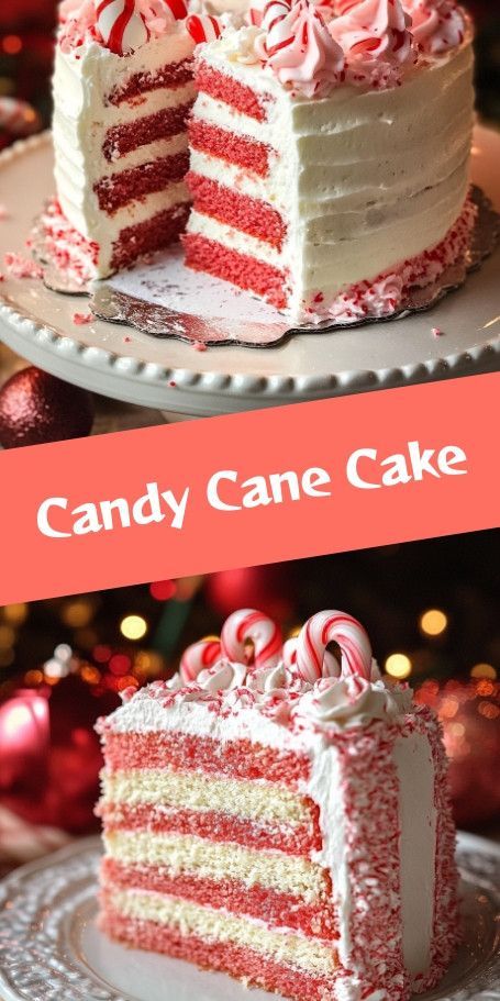 Festive High Altitude Candy Cane Christmas Cake - Recipe & Tips Indulge in a festive treat with our High Altitude Candy Cane Christmas Cake, topped with luscious Peppermint Cream Cheese Frosting. Perfect for capturing holiday cheer, this cake offers a delightful peppermint twist and creamy consistency, making it a centerpiece for your celebrations! Candy Cane Cake Ideas, Christmas Baking Ideas Cake, Christmas Flavored Cakes, Best Christmas Dessert Recipes, Holiday Party Dishes, Xmas Cake Ideas, Christmas Deserts Elegant, Holiday Cake Ideas, Christmas Cake Ideas Easy