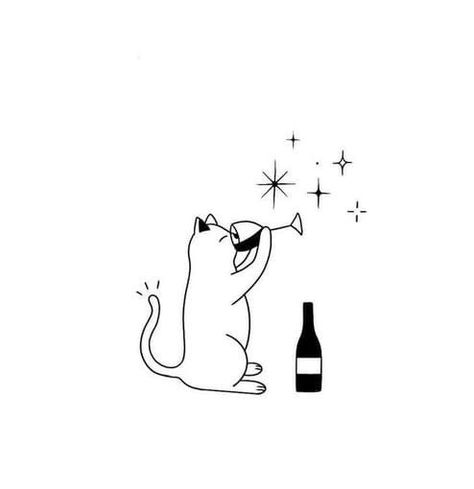 Cat Wine Tattoo, Wine Glass Drawing, Wine Glass Tattoo, Wine Tattoo, Pikachu Tattoo, Her Tattoo, Cute Cat Tattoo, Whiteboard Art, One Tattoo