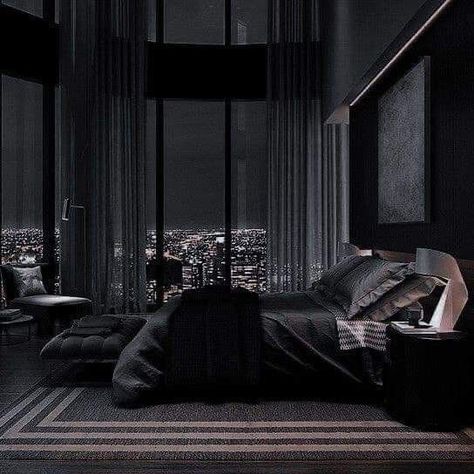 50 attractive luxury black bedrooms design //modern black bedrooms #decorlife #blackbedrooms #rooms Black Home Aesthetic, Black Aesthetic Room, All Black Bedroom, Dark Bedroom Aesthetic, Black Bedroom Sets, Aesthetic Bedroom Decor, Dark Bedroom, Black Room, Black Bedroom