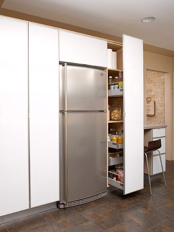 . Hide Fridge, Pantry Space, Perfect Pantry, Pantry Room, Stock Cabinets, Kitchen Design Trends, Home Entrance Decor, Entrance Decor, Kitchen Inspo