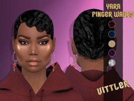 Vittleruniverse: Yara Finger Waves hair  - Sims 4 Hairs - http://sims4hairs.com/vittleruniverse-yara-finger-waves-hair/ Waves Sims 4 Cc, Short Hairstyle Women Sims 4 Cc, Sims 4 Cc Hair Finger Waves, Sims 4 Cc Short Hair Black Female, Short Hairstyles Sims 4 Cc, Sims 4 Cc Waves Hair, Sims Bonnet, Sims 4 Cc Finger Waves, Sims 4 Finger Waves