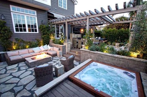 40+ Outstanding Hot Tub Ideas To Create A Backyard Oasis Narrow Pergola, Whirlpool Deck, Backyard Spa, Hot Tub Landscaping, Hot Tub Patio, Hot Tub Designs, Outdoor Hot Tub, Relaxing Backyard, Hot Tub Deck