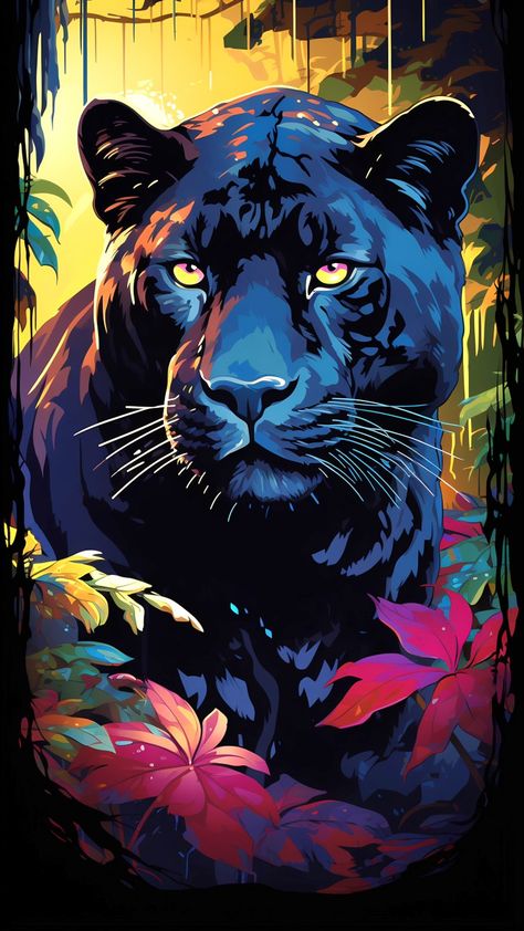 Puma Painting, Black Jaguar Painting, Panther Spirit Animal Art, Panther Acrylic Painting, Panther Fantasy Art Animal, Panther Painting, Painting Restoration, Portrait Palette, Water Live Wallpaper