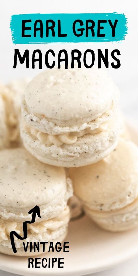 Do you love Earl Grey tea? These earl grey macarons bring the flavor of this popular tea to life inside our favorite french dessert. #earlgrey #macarons #frenchmacarons #brunchweek Earl Grey Macaron Recipe, London Fog Macarons, Earl Grey Dessert Recipes, Earl Grey Desserts, Grey Desserts, Earl Grey Macaron, Grey Macarons, Macarons Easy, French Macaroon Recipes