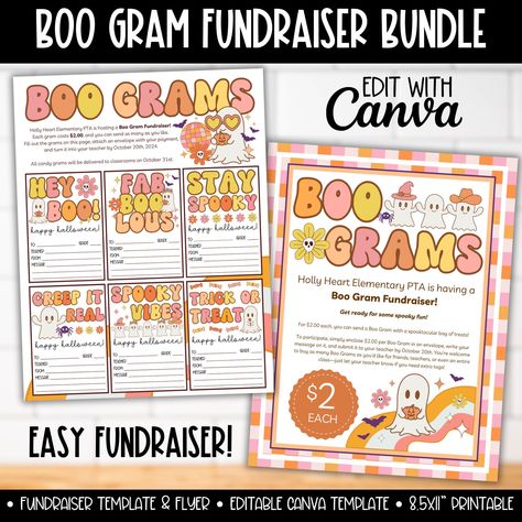 Halloween Boo Gram School Fundraiser Flyer Template Bundle, PTA Groovy Hippie Ghost Boo Candy Grams, Spooky Grams Cheer Sport Fundraising Boo Grams Fundraiser, Halloween Grams, Boo Gram, Pto Fundraisers, Boo Grams, Sports Fundraisers, Candy Grams, Digital Printing Services, Fundraiser Flyer