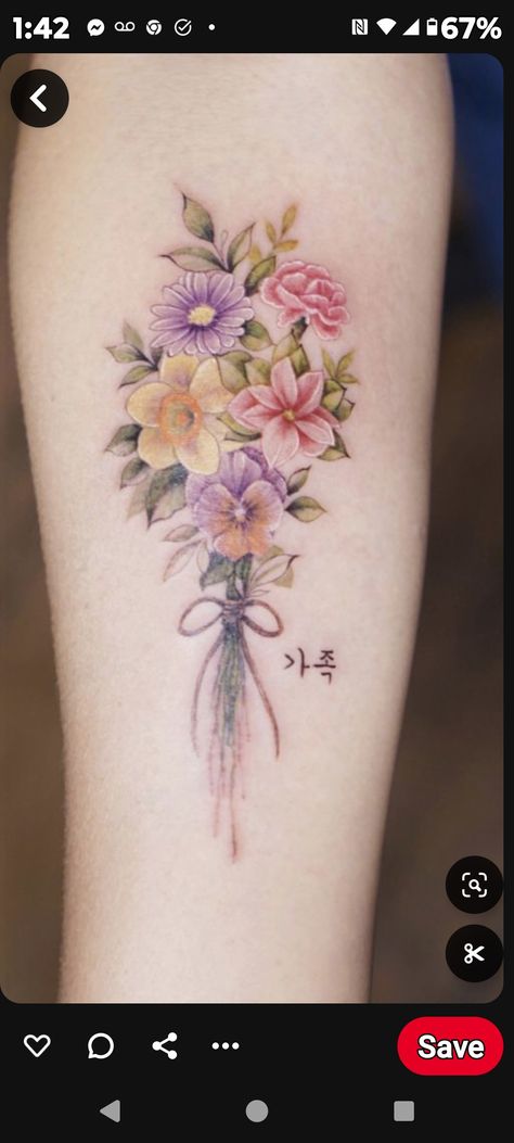 Vintage Flower Bouquet Tattoo, Vintage Bouquet Tattoo, Birth Month Flower Tattoos Bouquet Watercolor, Family Birth Flower Bouquet Tattoo Color, Watercolor Bouquet Tattoo, Floral Bouquet Tattoo Color, Realistic Birth Flower Tattoo, Birth Bouquet Tattoo, Color Birth Flower Tattoo