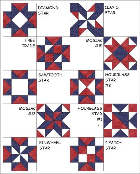 Red White And Blue Quilts Free Pattern, Patriotic Quilt Blocks, Easy Patchwork Quilt, Qov Quilts, Quilting Stars, American Quilts Patterns, Easy Patchwork, Amish Quilt Patterns, American Flag Quilt