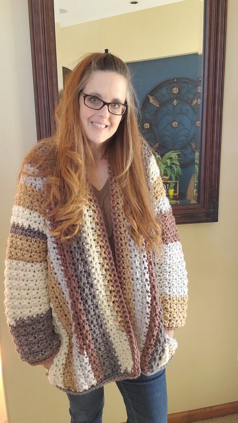 Easiest Crochet Cardigan Pattern: One Skein Beginner Project Easy Beginner Crochet Cardigan, Fast Crochet Cardigan, Single Skein Crochet Projects, Easiest Crochet, Easy Clothing, Crochet Cardigan Pattern Free, Super Bulky Yarn, Crochet Clothing, Crochet Cardigan Pattern