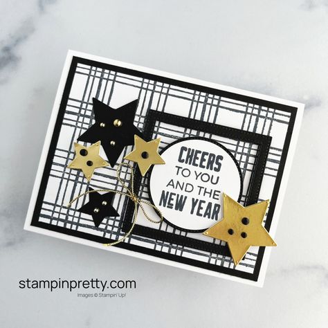 Say Happy New Year in Gold, Black & Plaid Card Making Layouts, January New Year, Plaid Cards, Circle Sayings, New Years Card, New Years Cards, Happy New Year Card, Simple Cards Handmade, Stampin Pretty