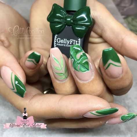 Botanical nails, greenery nails, leaf Nails, hand painted, free hand Leaf Print Nail Art, Monstera Leaf Nail Art, Monstera Plant Nail Art, Tropical Leaves Nails, Plant Nails Acrylic, Palm Leaves Nails, Tropical Leaf Nails, Plant Themed Nails, Green Plant Nails