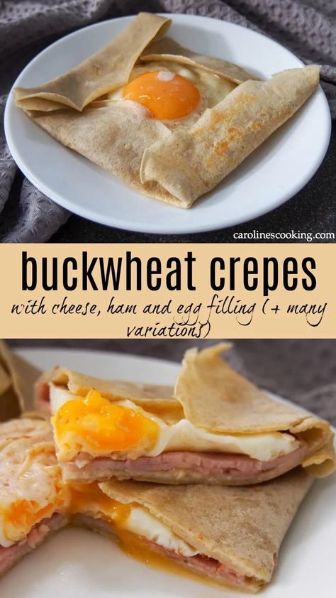 These French buckwheat crepes are easy to make, naturally gluten free and with a lovely slightly nutty flavor. They're perfect loaded up with cheese, ham and egg for a classic "crêpe complete" for brunch/ lunch, or with many other tasty savory fillings. #crepes #buckwheat #glutenfree #frenchfood Gluten Free Crepes Recipe, French Crepe Recipe, Buckwheat Crepes, Lower Carb Meals, Gluten Free Crepes, Buckwheat Recipes, Buckwheat Pancakes, Savory Crepes, Tasty Pancakes