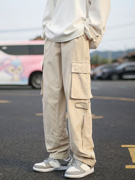 Nice product all as described Beige Streetwear Men, Men Cargo Pants Outfit Fashion, Cargo Pants Reference, Types Of Pants Men, Light Cargo Pants Outfit, Khaki Pants Outfit Casual, Fit Ideas Men, Fashion Boy Style, Pastel Mens Fashion