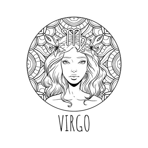 Zodiac Virgo Art, Virgo Illustration, Zodiac Coloring Pages, Zodiac Signs Colors, Virgo Art, Virgo Tattoo, Zodiac Signs Virgo, Zodiac Tattoos, Astrology Art