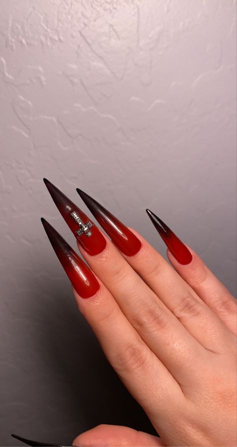 Gothic Red Nails, Red And Black Stiletto Nails, Black And Red Stiletto Nails, Dark Red And Black Nails, Dark Red Stilletos Nails, Nails Design Natural, Black And Red Stelitto Nails, Black And Red Sharp Nails, Gothic Nail Designs